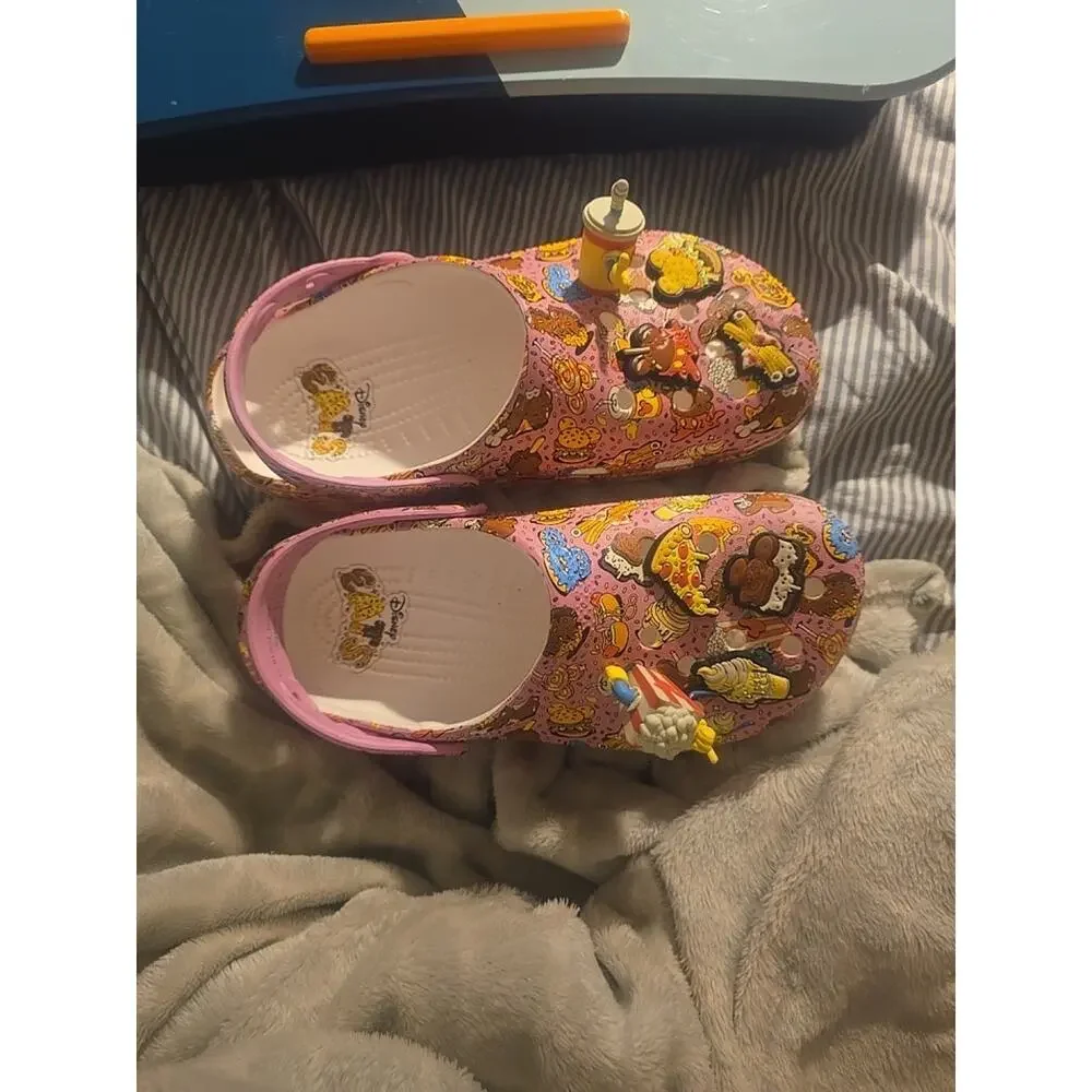 Crocs Disney Eats Pink Food Print Comfort Clog Slip-On Shoes Women 7 Mens 5